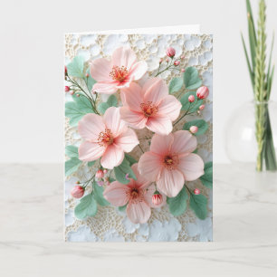 Cartão Flores De Cosmos Cor-De-Rosa No Lace Bridal Branco