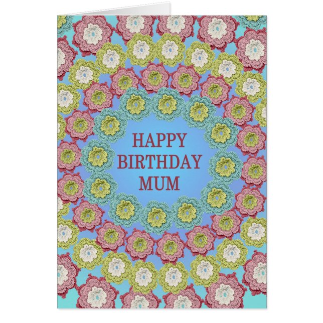 Cartão Flores de Crochet de Aniversário de mãe (Frente)