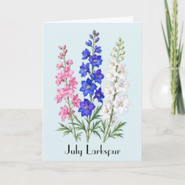 Cartão Flores de Delphinium de Julho Saudação