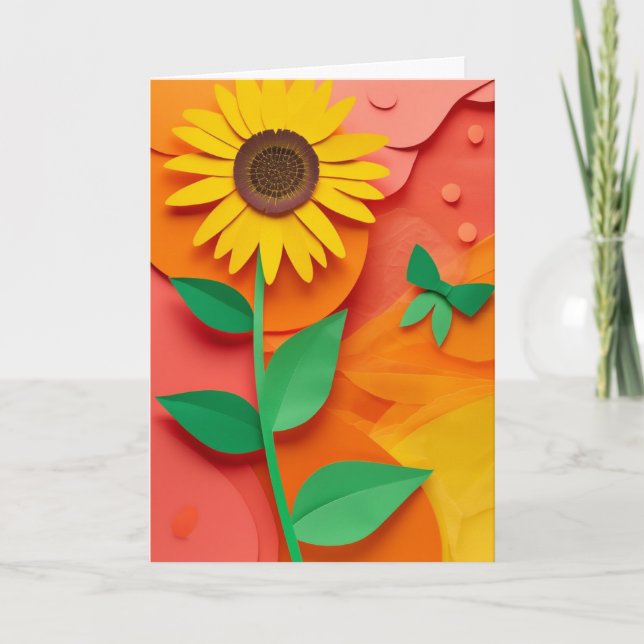 Cartão Flores de Girassol Recortadas em Papel (Frente)
