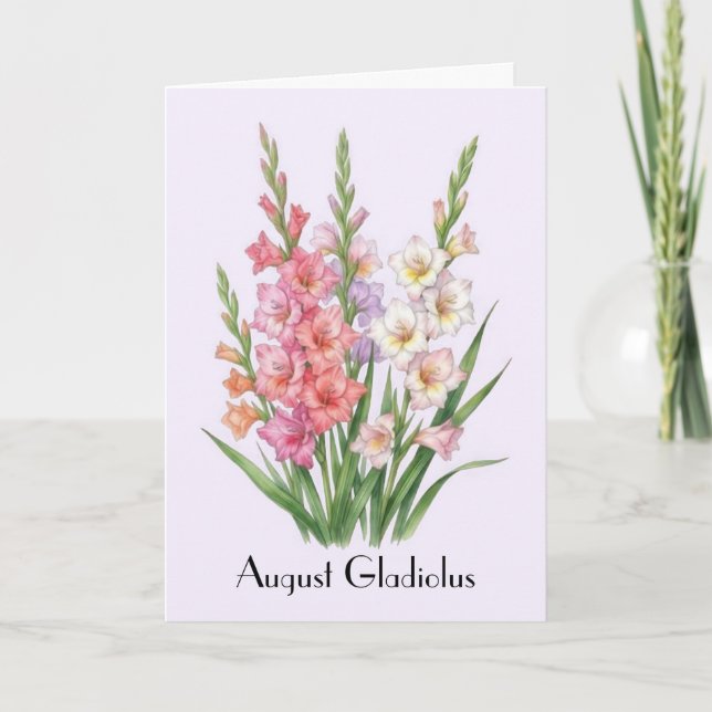 Cartão Flores de Gladíolo de Agosto Saudação (Frente)