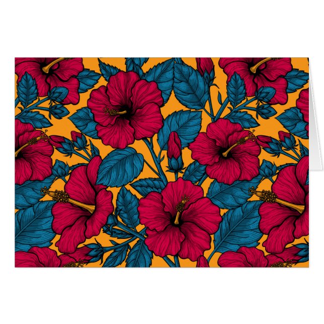 Cartão Flores de hibisco (Frente Horizontal)