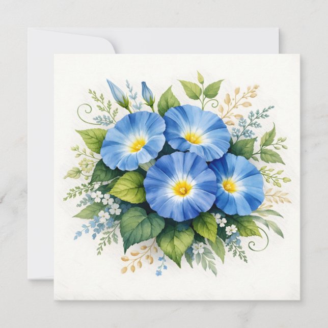Cartão Flores de Ipoméia Azul Aquarela  (Frente)