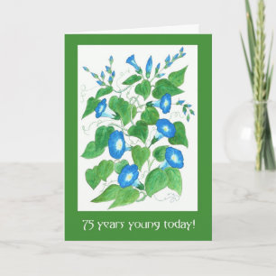 Cartão Flores de Ipoméia Azul Bonito Aniversário de 75 an
