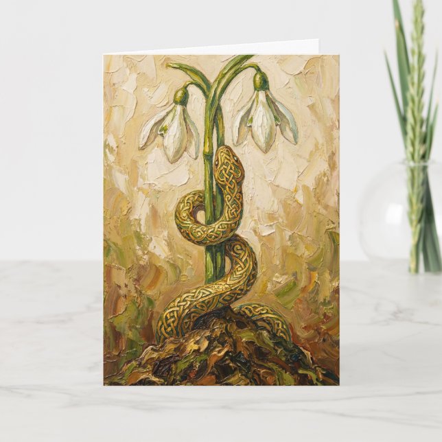 Cartão Flores de Neve da Serpente Celta Imbolc Renascimen (Frente)