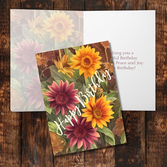 Cartão Flores de outono bonito Queda Floral Aniversário (Front and Inside - Pretty Autumn Flowers Floral Fall Birthday Card)