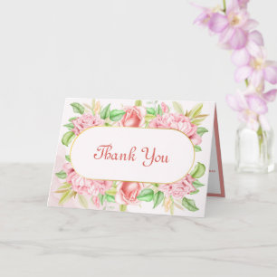 Cartão Flores de Peônia Floral Rosa Elegante Vintage