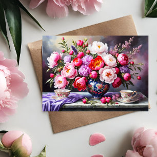 Cartão Flores de Peônias, Buquê Oriental Dia das Mães