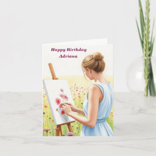 Cartão Flores de Pintura Artista Femininas em Aniversário