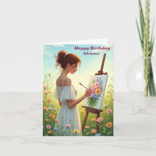 Cartão Flores de Pintura Artista Femininas em Aniversário