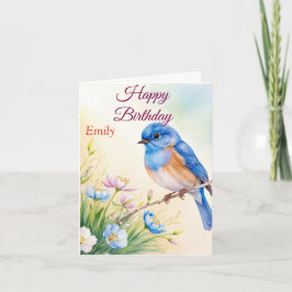 Cartão Flores de primavera de Aves Azuis Personalizadas