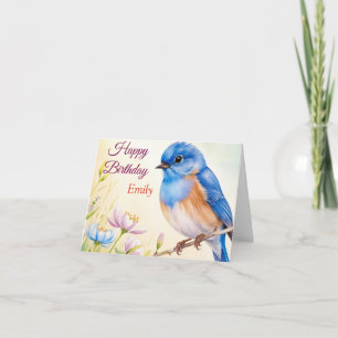 Cartão Flores de primavera de Aves Azuis Personalizadas