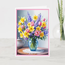 Cartão Flores de primavera do Primeiro Dia de as mães Fot