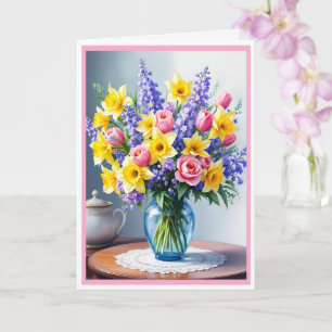 Cartão Flores de primavera do Primeiro Dia de as mães Fot