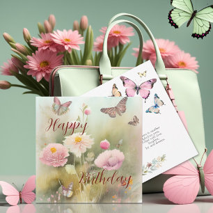 Cartão Flores de Primavera e Aquarela de Borboleta de Ani