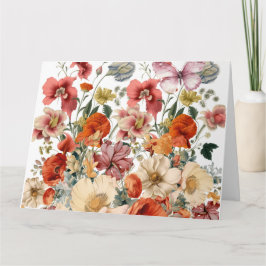 Cartão Flores de primavera em Sangue com Borboletas