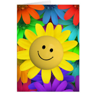 Cartão Flores de Rosto Feliz Fofo