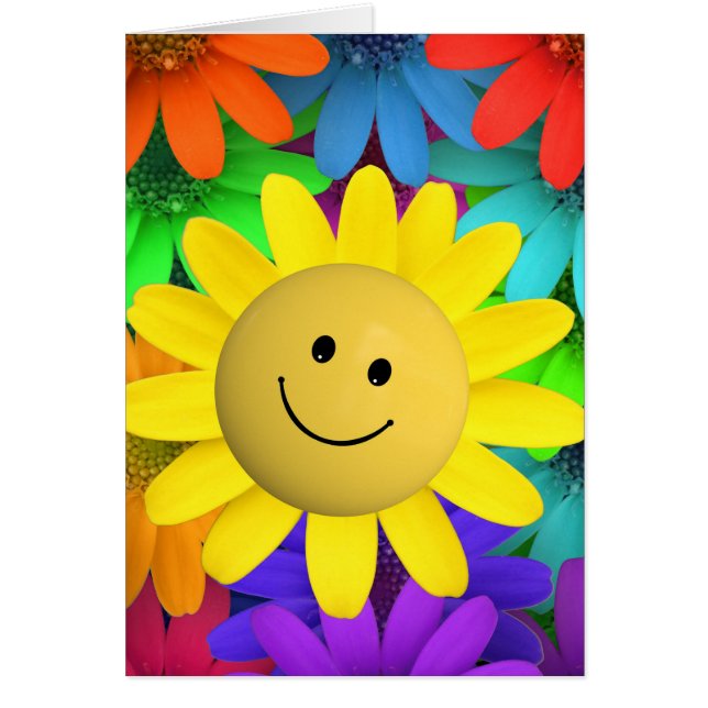 Cartão Flores de Rosto Feliz Fofo (Frente)