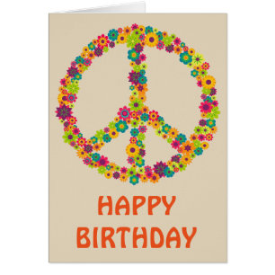 Cartão Flores de sinal de paz hippy