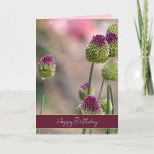 Cartão Flores de Trevo Verde Roxo Brilho Aniversário