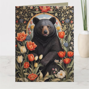 Cartão Flores de Tulipas Coloridas do Urso Negro