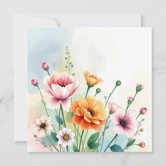 Cartão Flores de Verão em Aquarela (Frente)