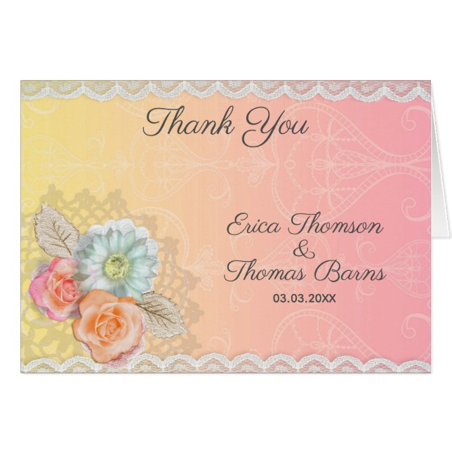 Cartão Flores De Vintagem E Lace (Frente Horizontal)