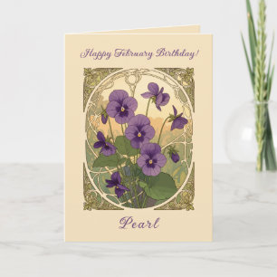 Cartão Flores de Violeta Arte de Aniversário de Fevereiro