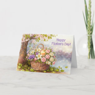 Cartão Flores do Dia das Mães Cesta Floral com Vela