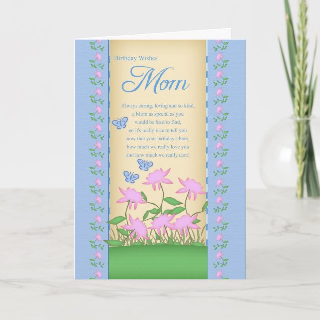 Cartão flores e borboletas de aniversário da mãe (Frente)