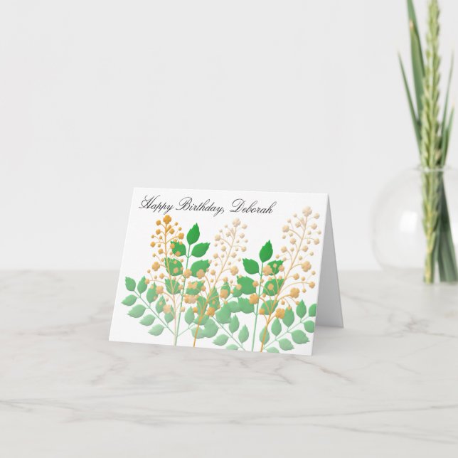 Cartão Flores e Folhas de Jardim de Aniversário (Frente)