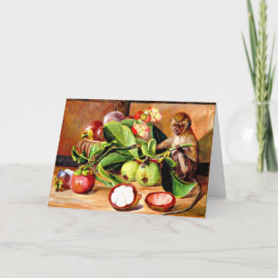 Cartão Flores e frutas de Mangosteen; Macaco de Singapura