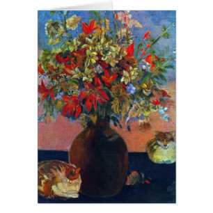 Cartão Flores e gatos por Paul Gauguin, Vintage Fine Art