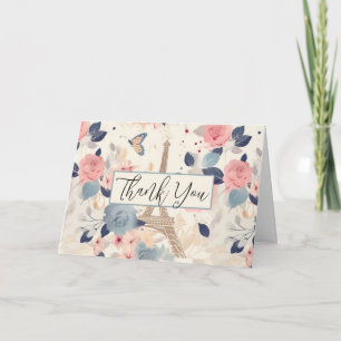 Cartão Flores e padrão de Paris Eiffel Tower Obrigado