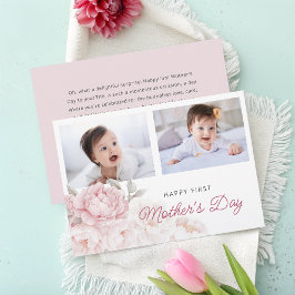 Cartão Flores Elegantes de Peônia Primeiro Dia das Mães 2