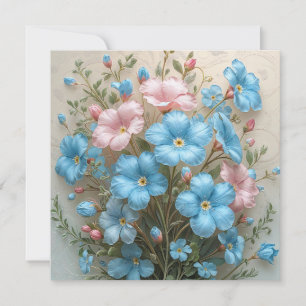Cartão Flores Elegantes Rosa e Azul para Qualquer Ocasião