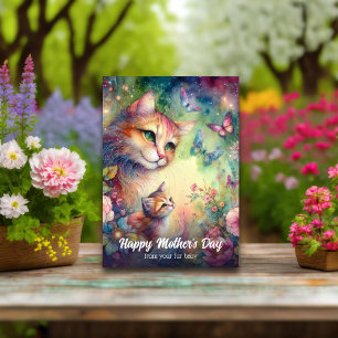 Cartão Flores em Aquarela Caprichosas Gata Mãe Dia das Mã