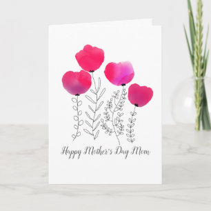 Cartão Flores em Aquarela Dia das Mães