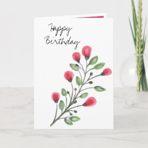 Cartão Flores em Aquarela Feliz Aniversário