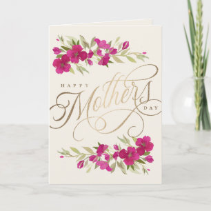 Cartão Flores em aquarela lindas script Dia das Mães C