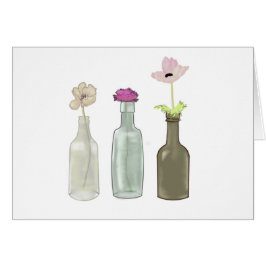 Cartão flores em garrafas de vidro. Pastel