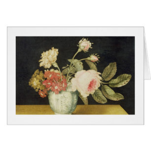 Cartão Flores em um frasco de Delft (óleo no painel)