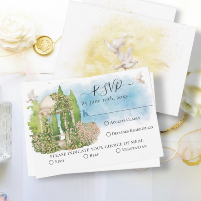 Cartão Flores Gazebo Elegantes, pombas RSVP de Casamento  (Criador carregado)