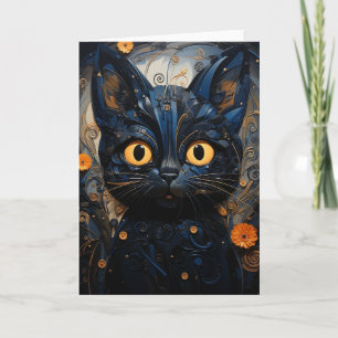 Cartão Flores Laranja de Gato Negro Todas as Ocasiões