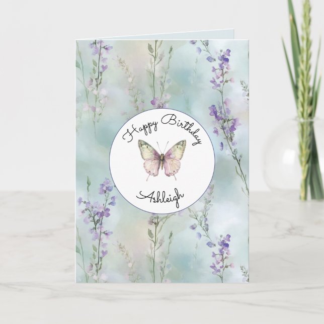 Cartão Flores Lavanda Bonitas Românticas Aniversário (Frente)