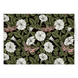 Cartão Flores-lua e mariposas esfinas