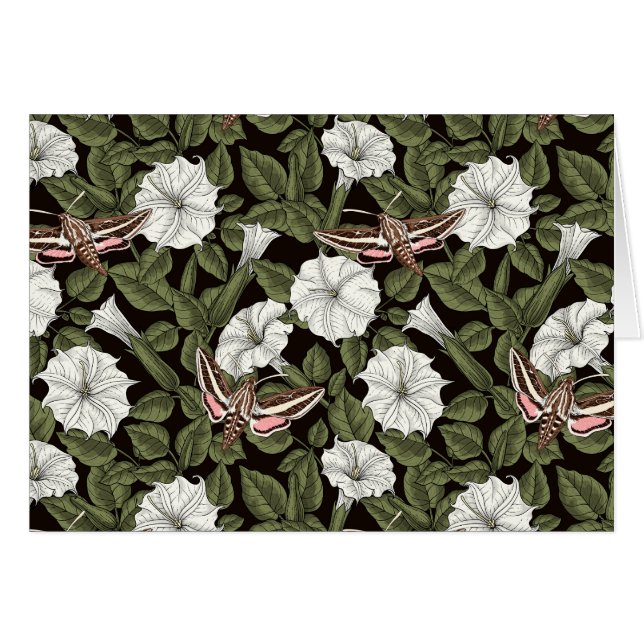 Cartão Flores-lua e mariposas esfinas (Frente Horizontal)