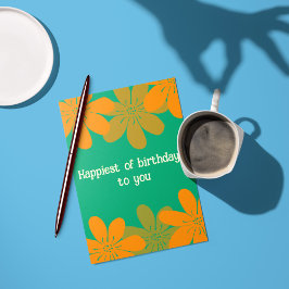 Cartão Flores Maximalistas Laranja Retrô