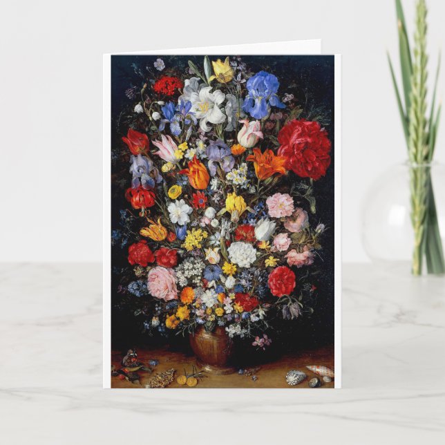 Cartão Flores no Navio de Madeira, Jan Brueghel, o Velho (Frente)