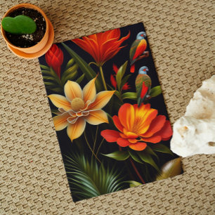 Cartão Flores & Pássaros Tropicais Cumprimento Moderno